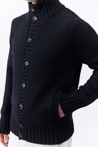 Jacobo Knit Turtleneck Cardigan in Black Piuma Cashmere
