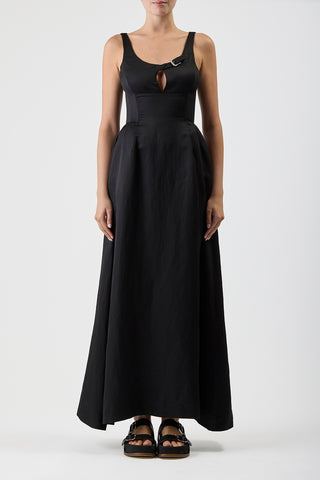 Sven Dress in Black Silk Linen Satin