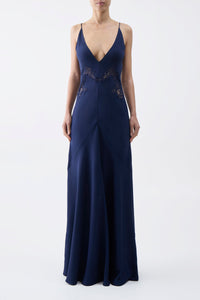 Apuleius Lace Dress in Navy Silk Crepe