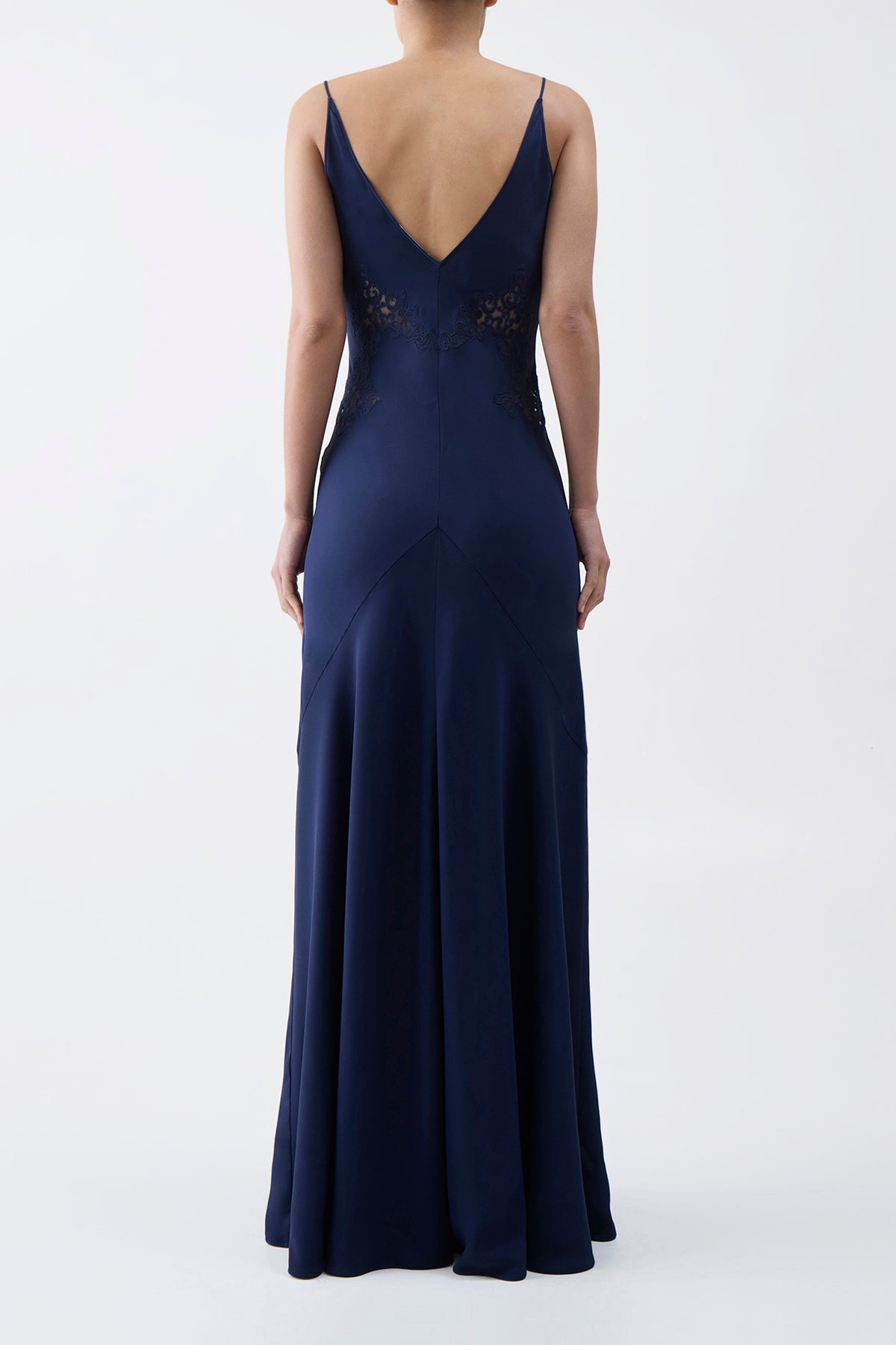 Apuleius Lace Slip Maxi Dress in Navy Silk Crepe