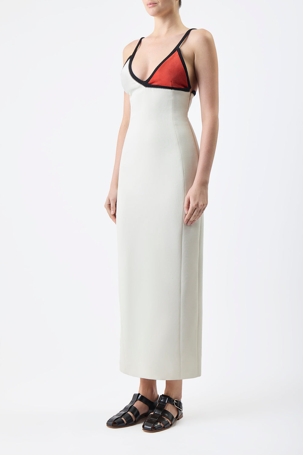 Edina Dress in Ivory Double-Face Wool Crepe