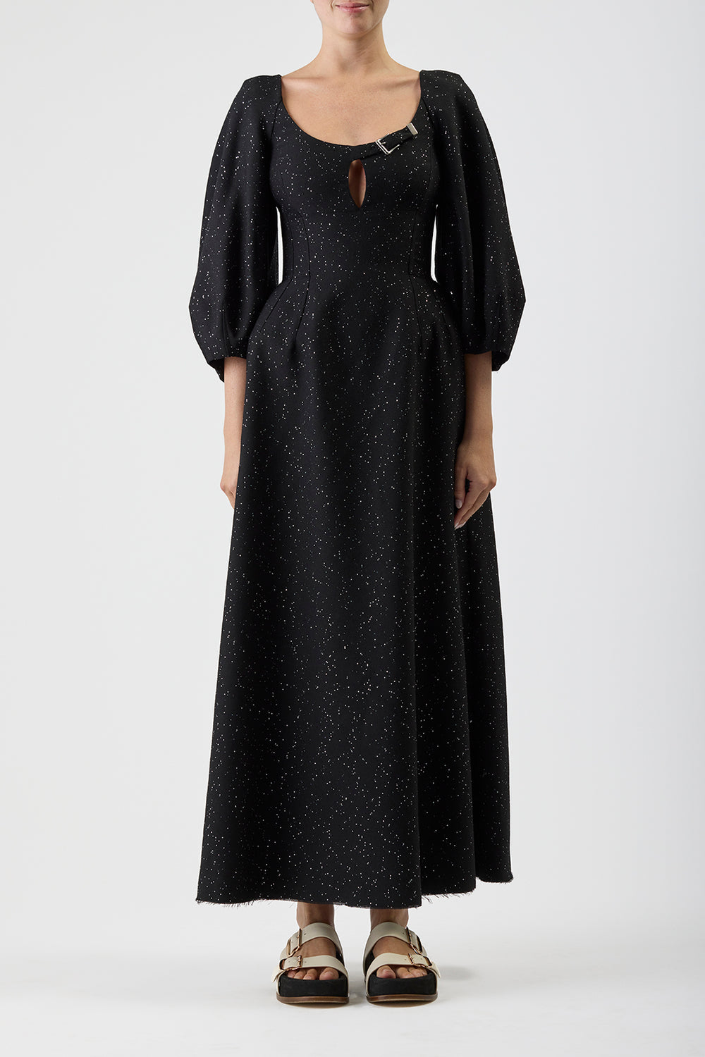 Madyn Sequin Maxi Dress in Black Virgin Wool