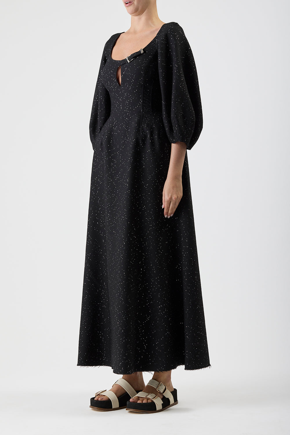 Madyn Sequin Maxi Dress in Black Virgin Wool