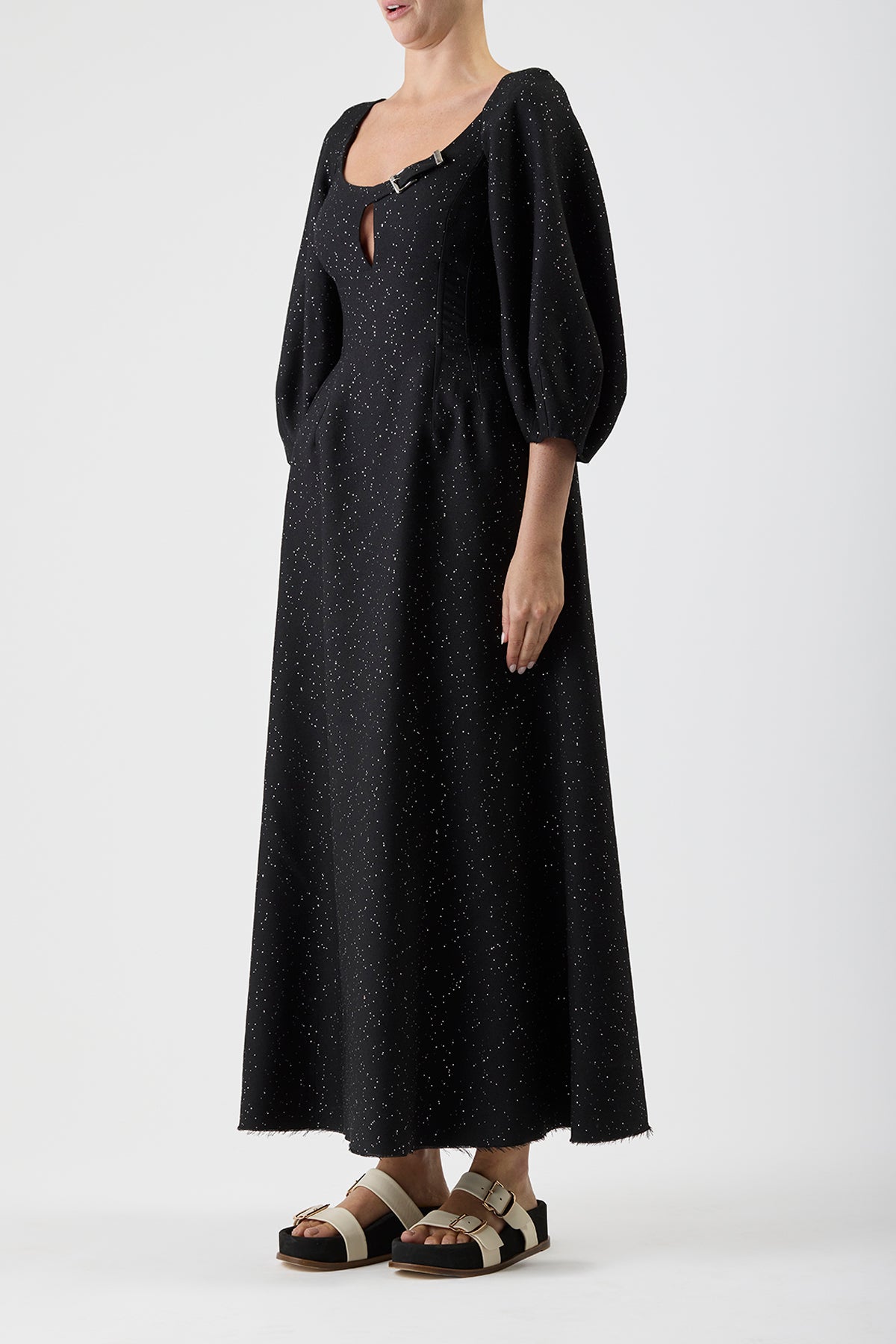 Madyn Sequin Dress in Black Wool