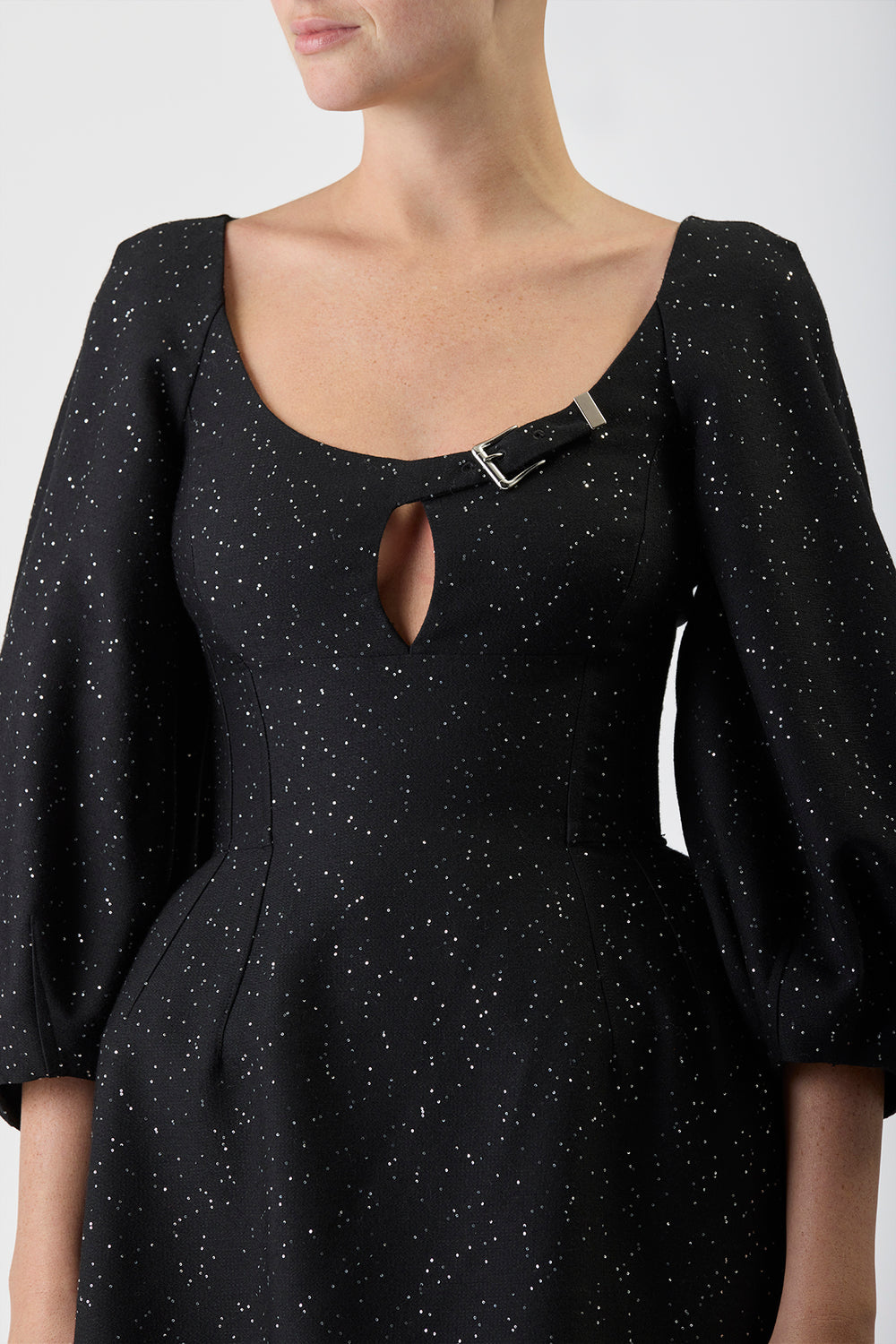 Madyn Sequin Maxi Dress in Black Virgin Wool