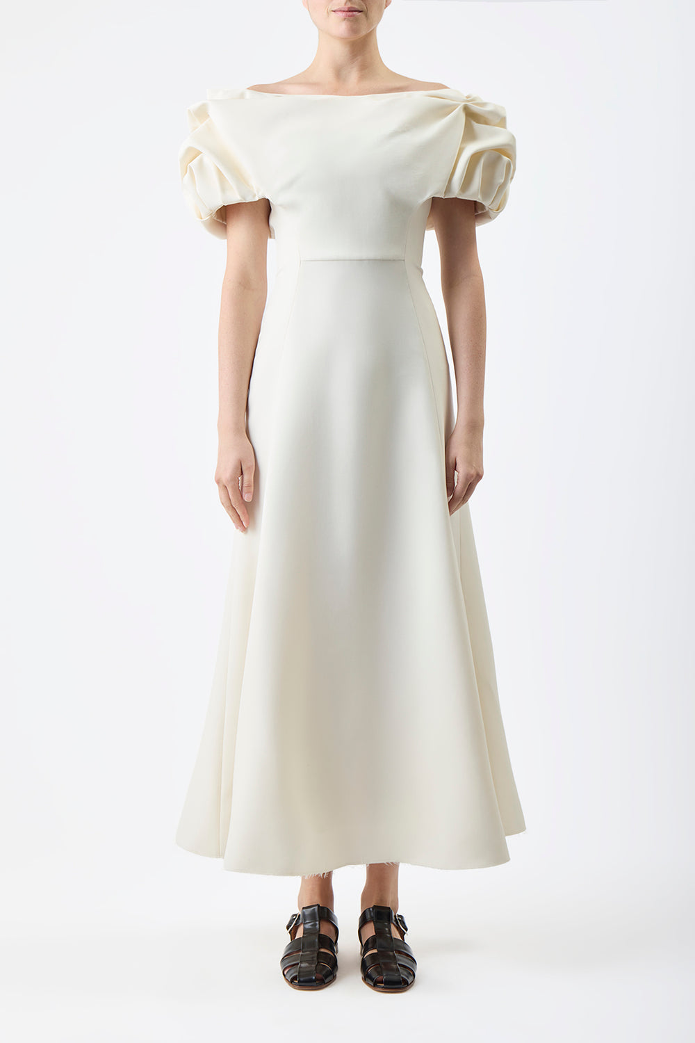 Gwyneth Dress in Ivory Silk Wool Cady