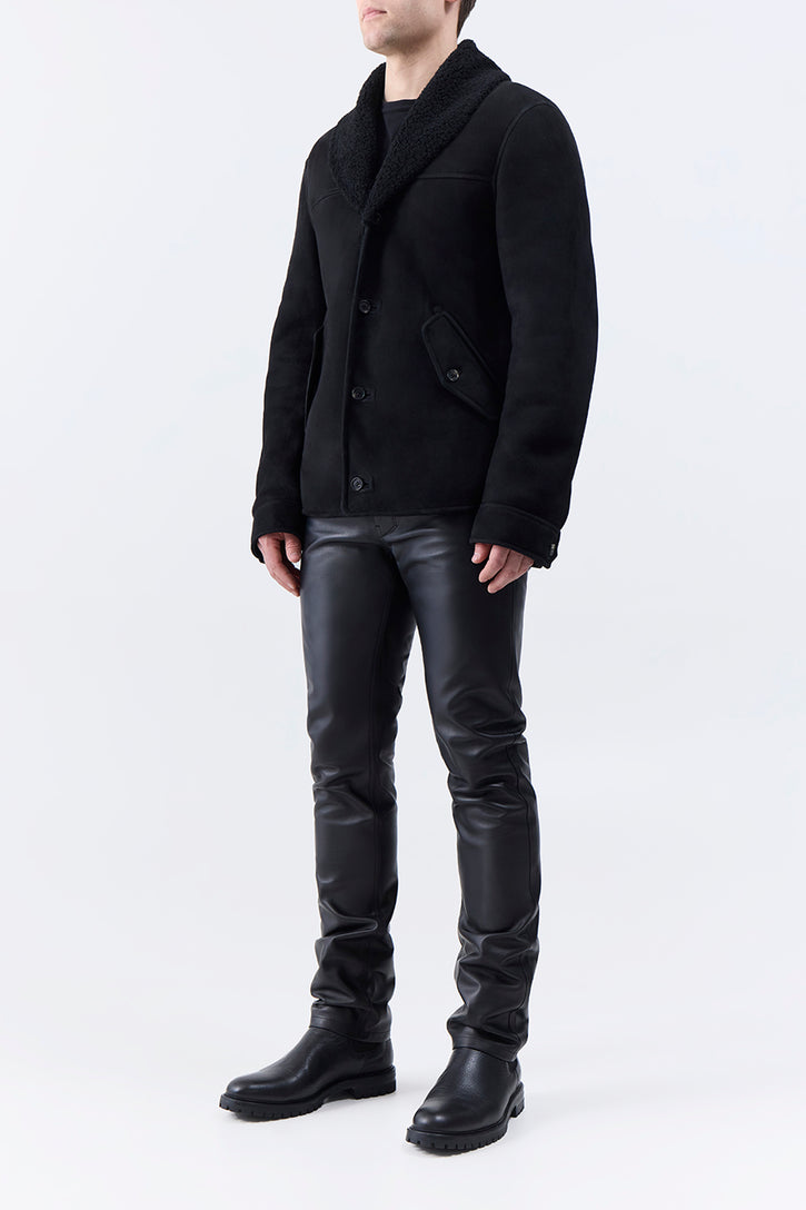 Pilot Jacket in Black Shearling