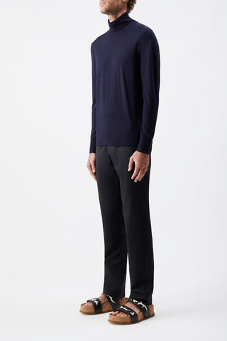 Navy Merino Wool Turtleneck Sweater - On Model Side | Gabriela Hearst