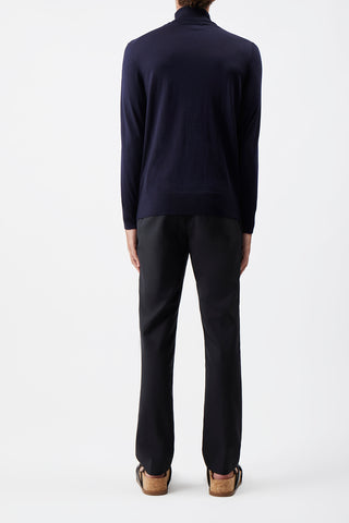 Navy Merino Wool Turtleneck Sweater - On Model Back | Gabriela Hearst
