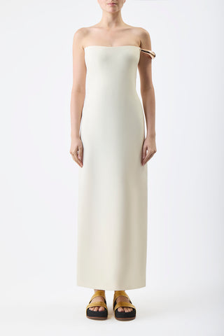 Anica Dress in Ivory Structured Silk Wool Cady