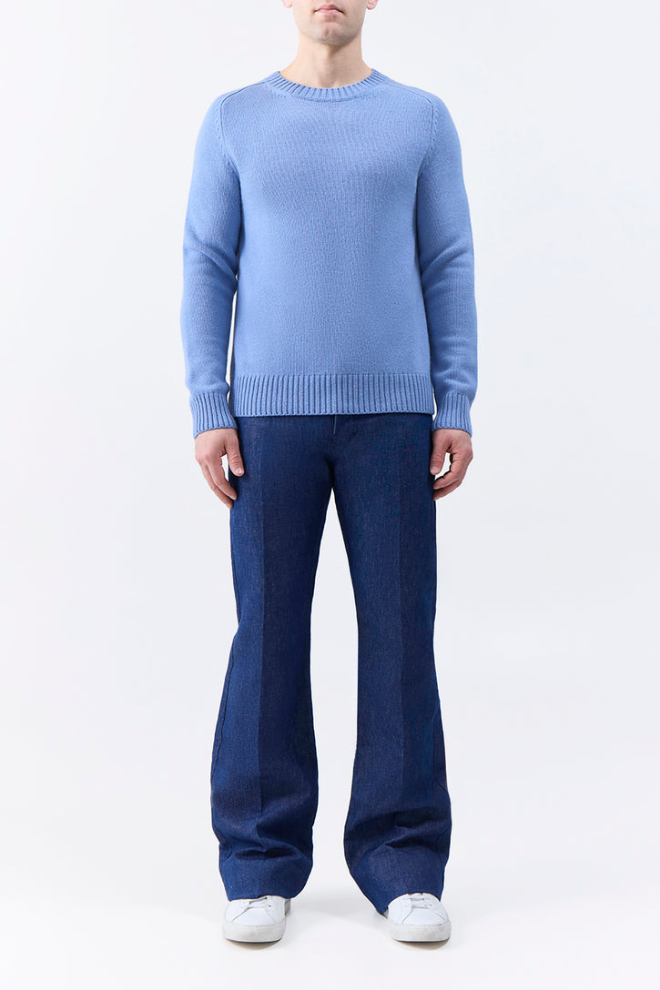 Francesco Knit Sweater in Light Blue Denim Cashmere