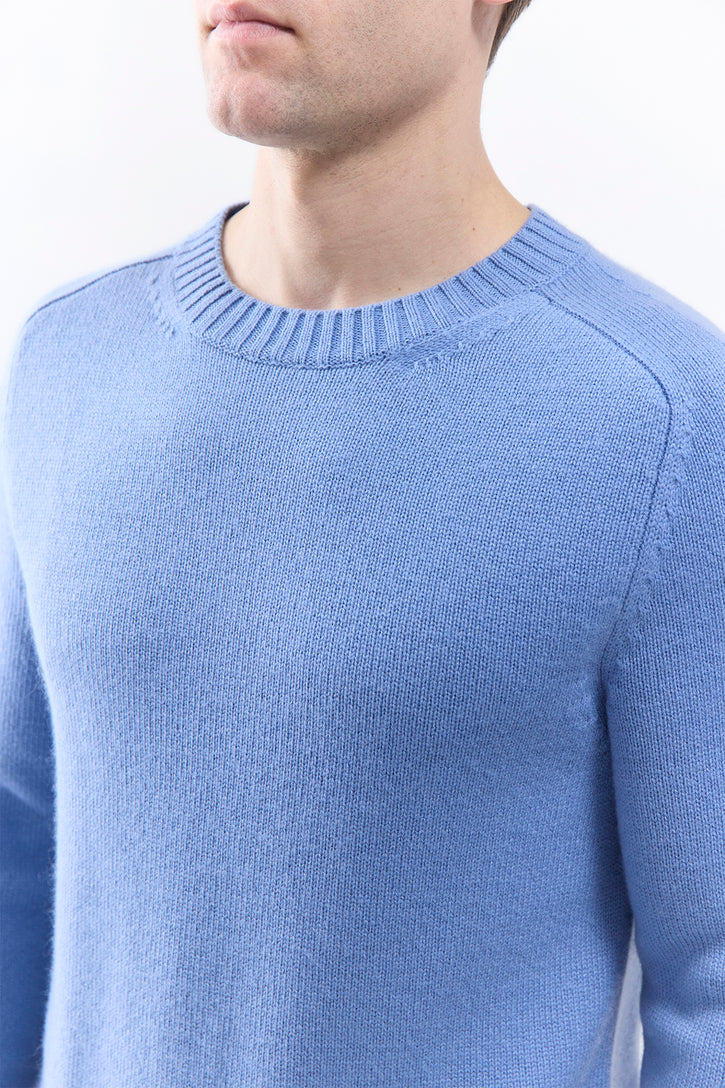 Francesco Knit Sweater in Light Blue Denim Cashmere