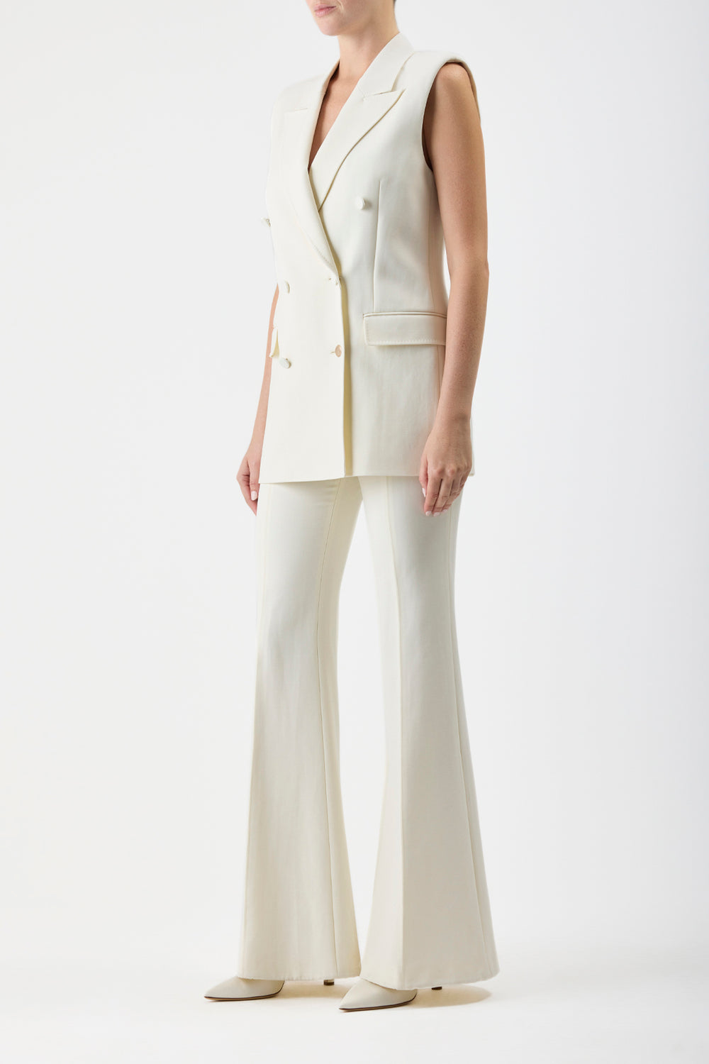 Rhein Pant in Ivory Silk Wool Cady