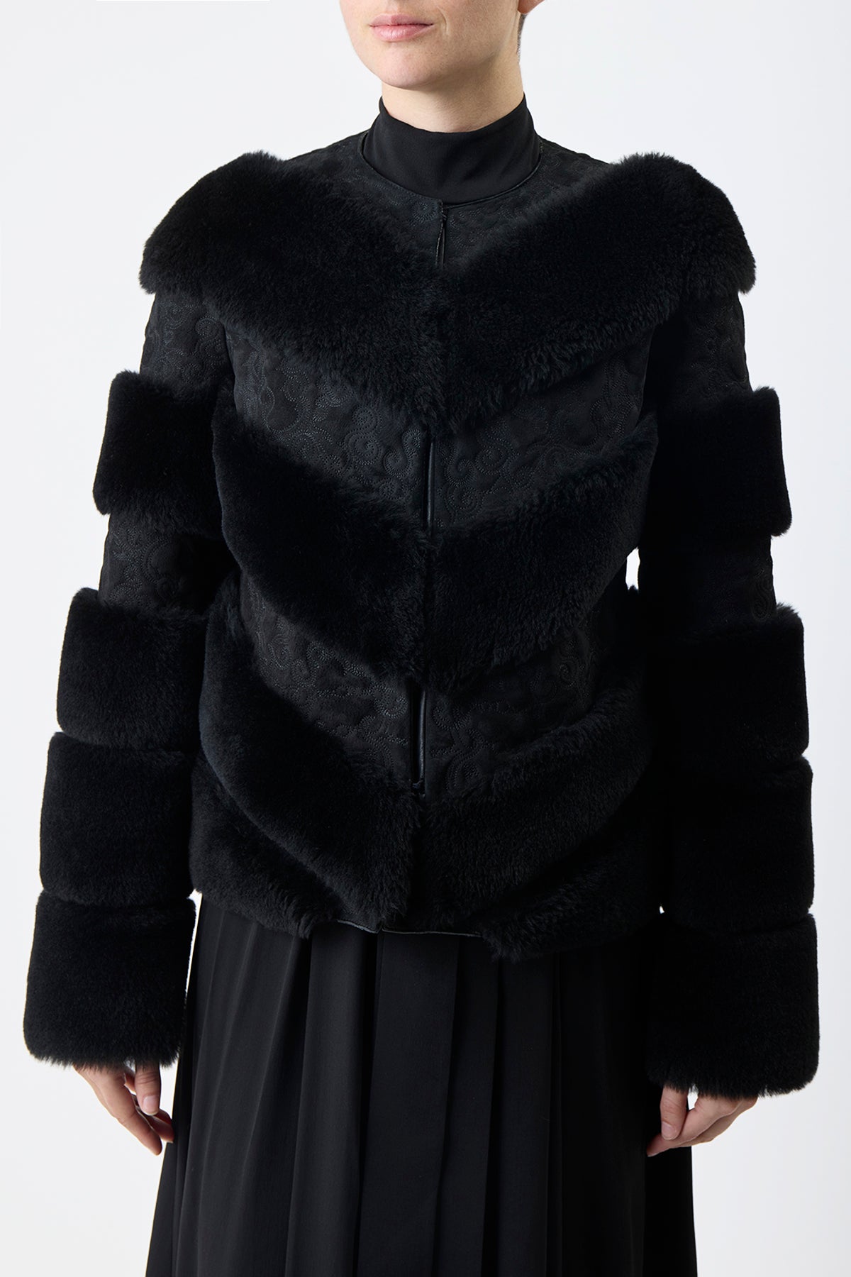 Carys Jacket in Black Suede with Shearling