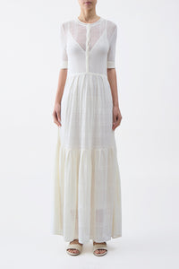 Iris Pointelle Knit Pleated Dress with Slip in Ivory Cotton Silk