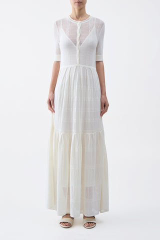 Iris Pointelle Knit Dress with Slip in Ivory Cotton Silk