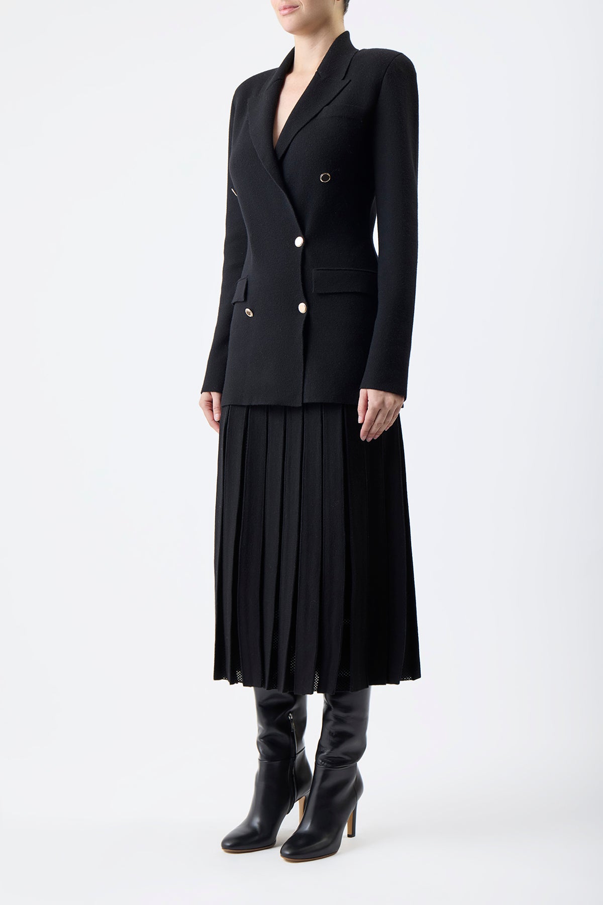 Del Knit Pleated Skirt in Black Wool