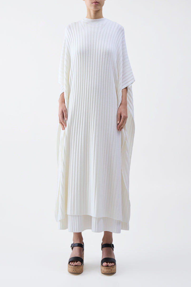 Taos Knit Poncho in Ivory Merino Wool Cashmere