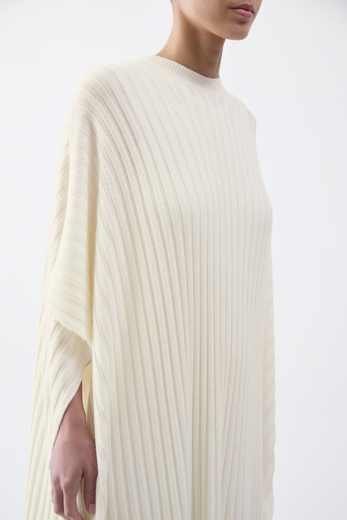 Taos Knit Poncho in Ivory Merino Wool Cashmere