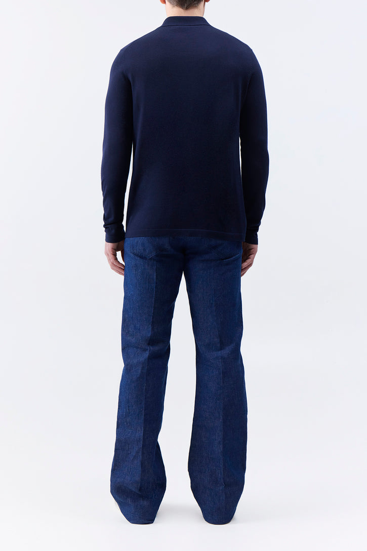 Frome Knit Long Sleeve Polo in Dark Navy Cashmere