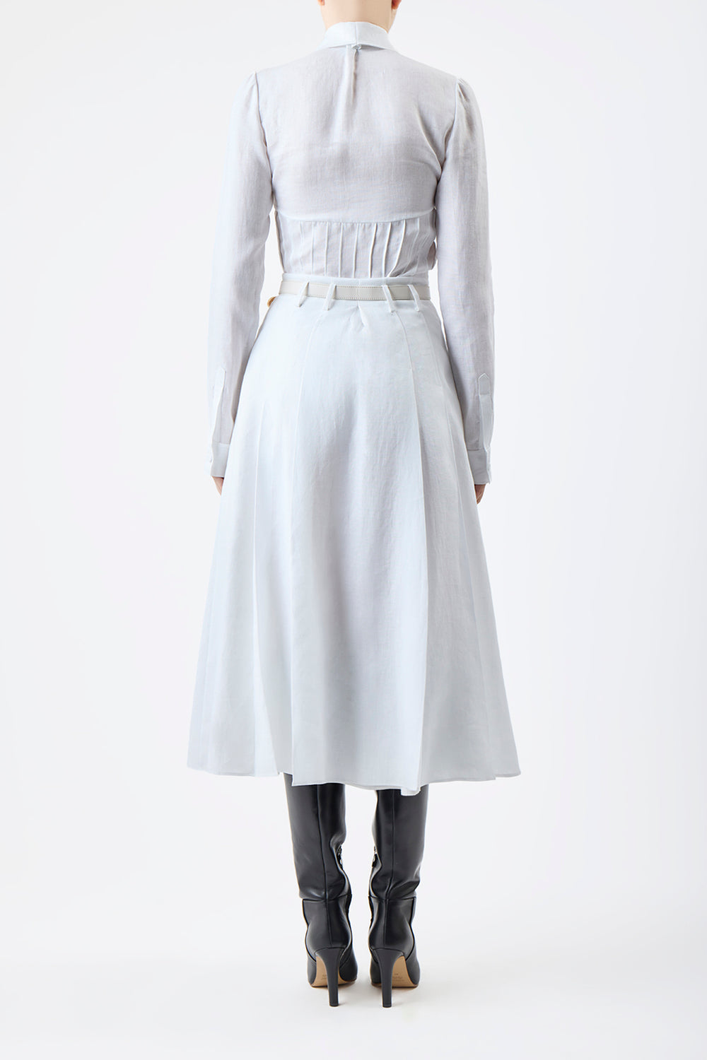 Dugald Pleated Midi Skirt in White Aloe Linen