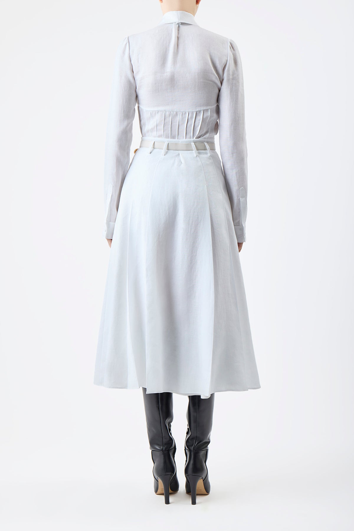 Dugald Pleated Skirt in White Aloe Linen