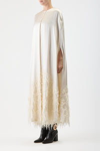 Hillman Feather Cape in Ivory Silk