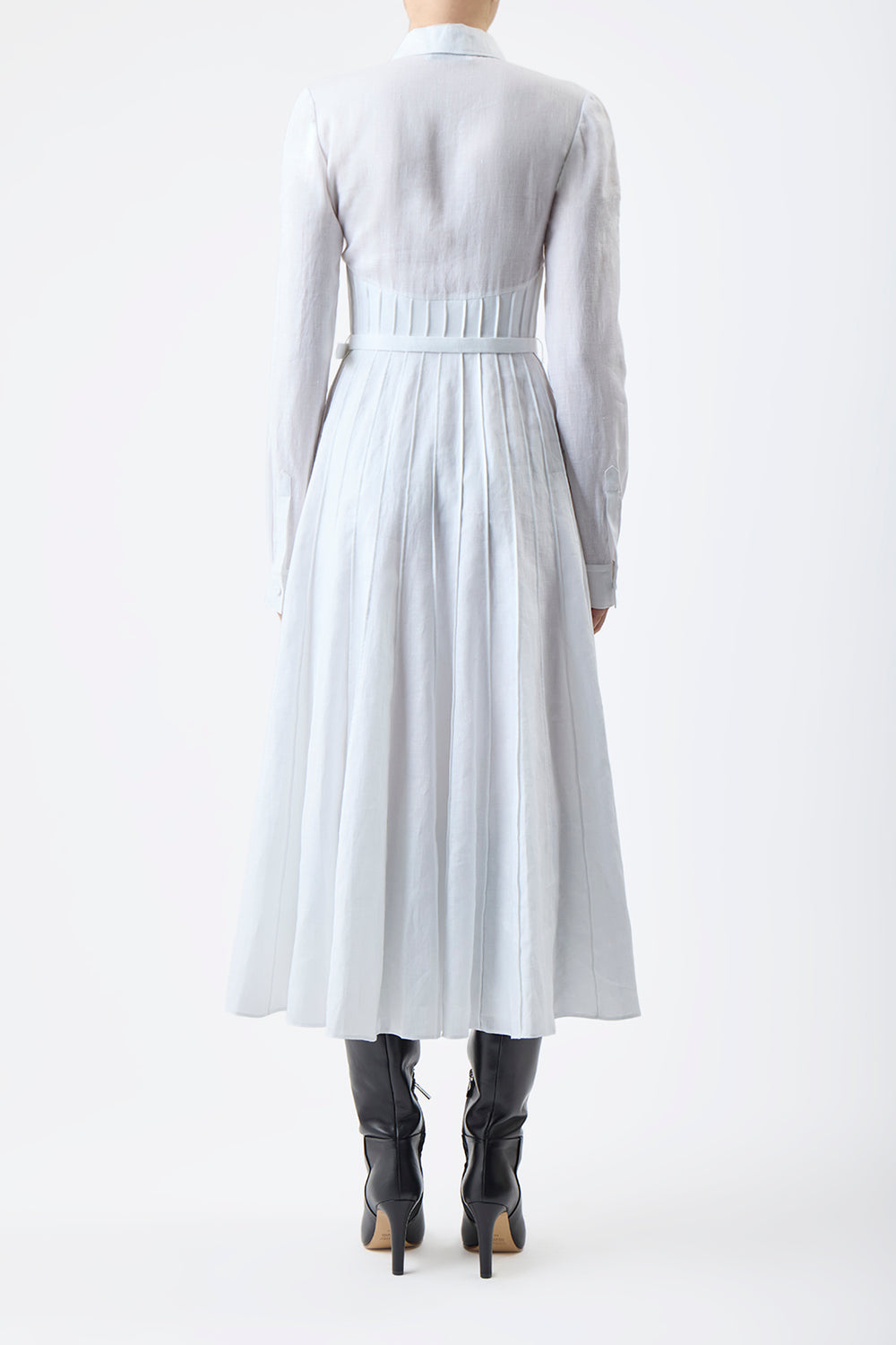Dewi Pleated Maxi Shirtdress in White Aloe Linen