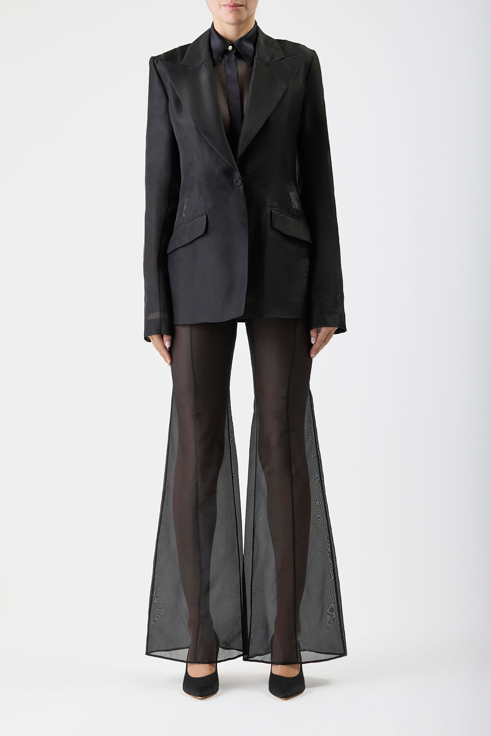Leiva Sheer Blazer in Black Silk Organza