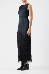Maslow Feather Dress in Black Silk