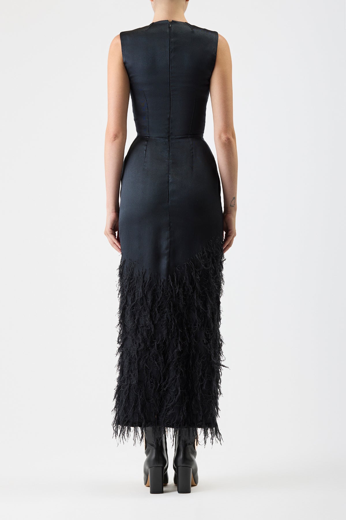 Maslow Feather Dress in Black Silk