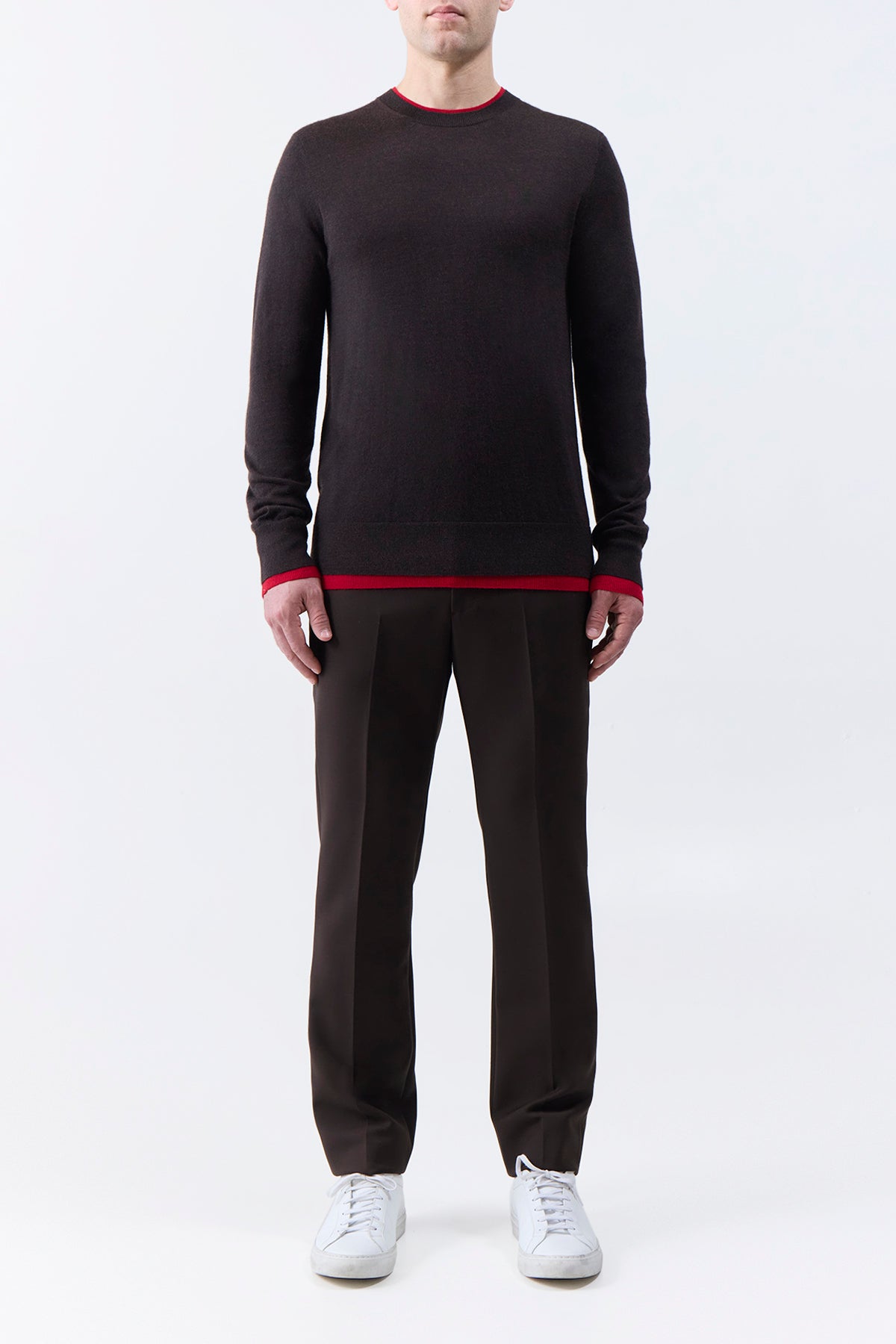 Wells Reversible Knit Sweater in Chocolate & Scarlet Red Cashmere Silk