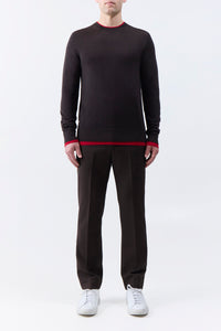 Wells Reversible Knit Sweater in Chocolate & Scarlet Red Cashmere Silk