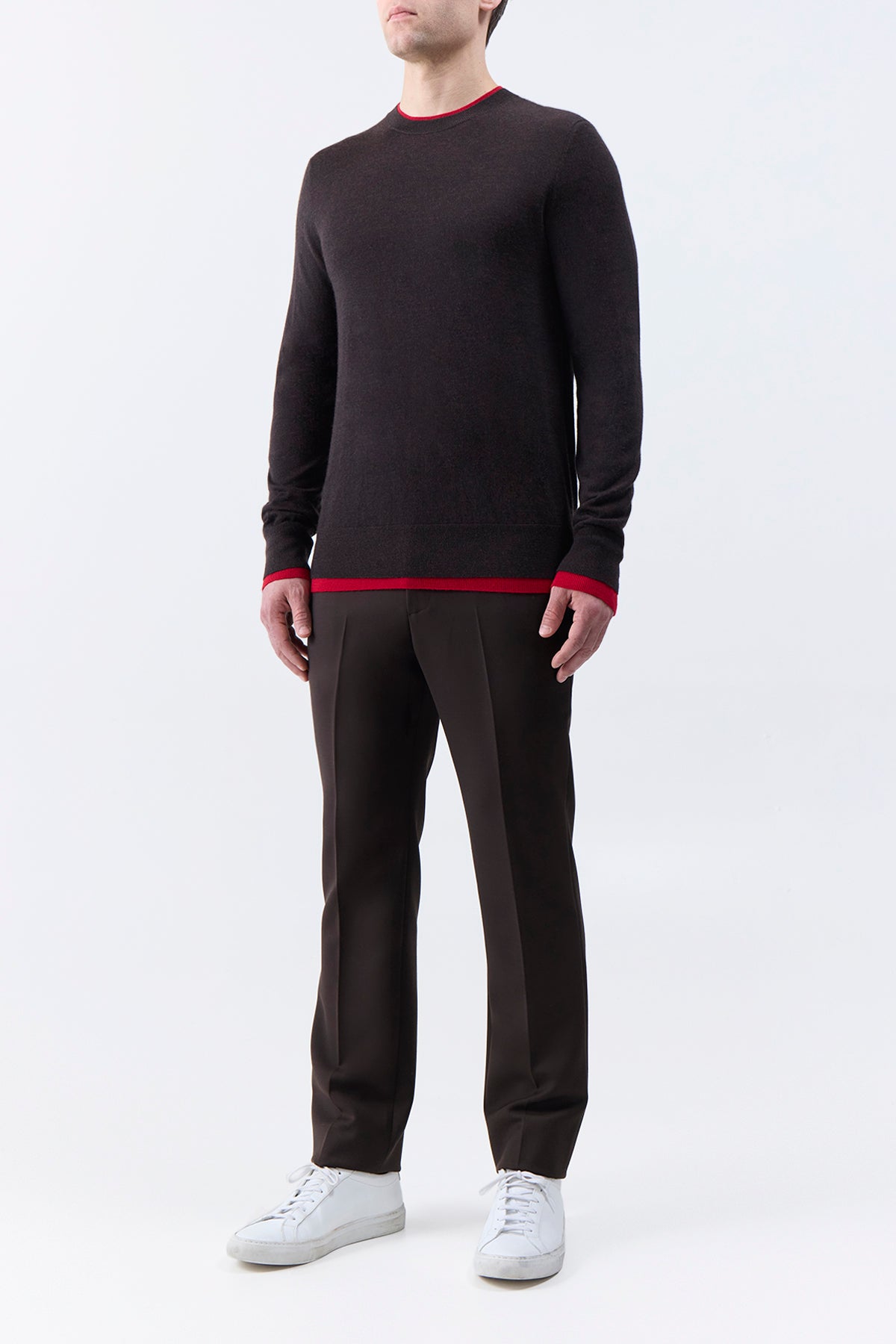 Wells Reversible Knit Sweater in Chocolate & Scarlet Red Cashmere Silk