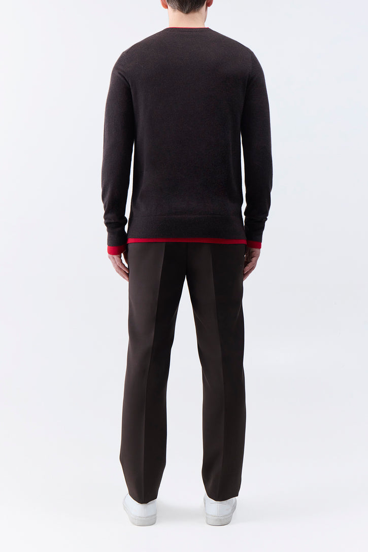 Wells Reversible Knit Sweater in Chocolate & Scarlet Red Cashmere Silk