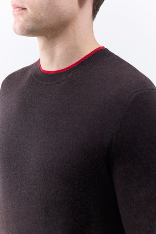 Chocolate Cashmere Wells Sweater Scarlet Red Contrast Trim Detail | Gabriela Hearst
