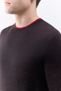 Wells Reversible Knit Sweater in Chocolate & Scarlet Red Cashmere Silk