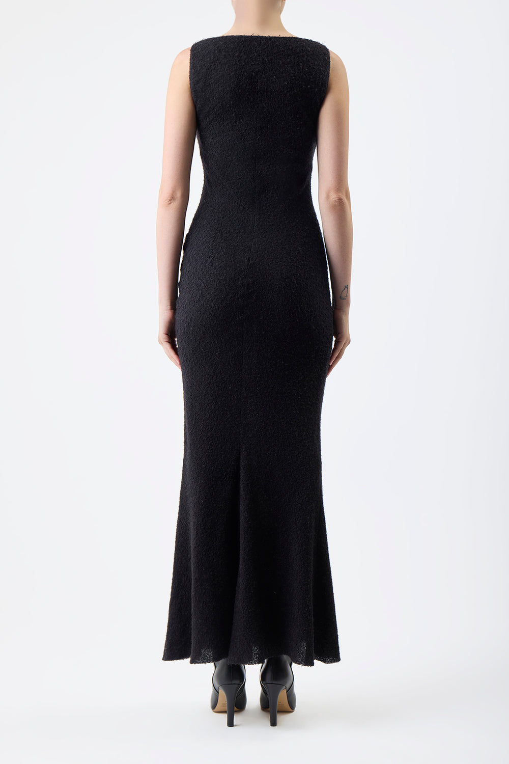 Seren Maxi Dress in Black Silk Cashgora Boucle Gauze