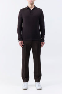 Frome Knit Long Sleeve Polo in Chocolate Cashmere