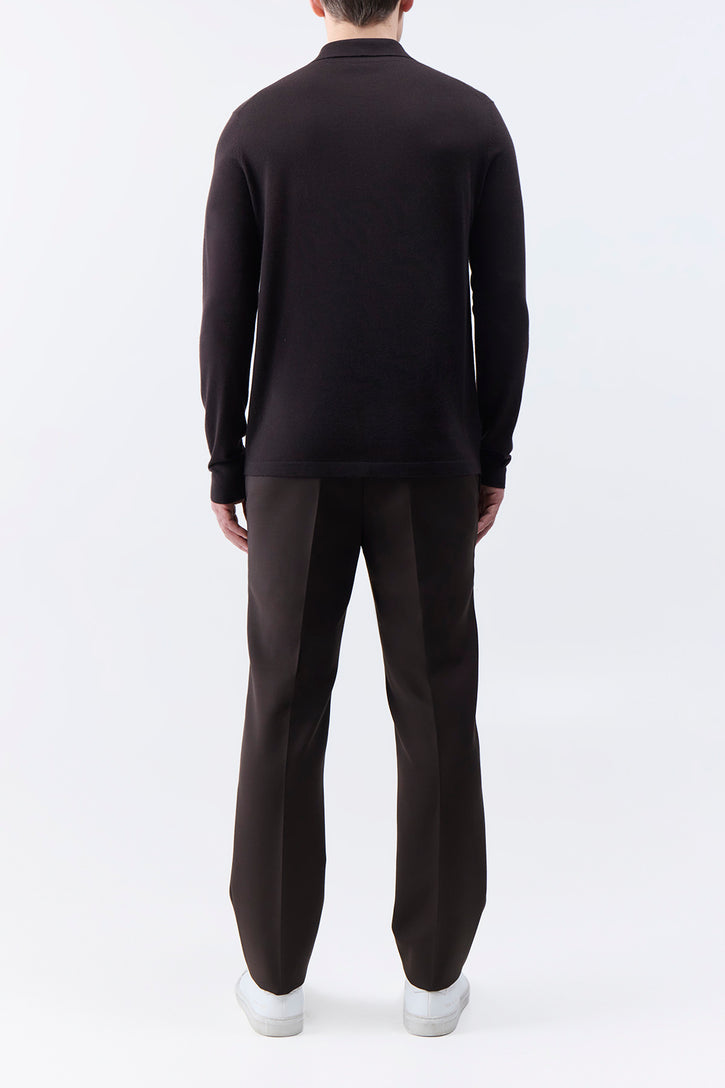 Frome Knit Long Sleeve Polo in Chocolate Cashmere