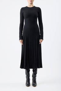 Walsh Pleated Knit Dress in Black Wool