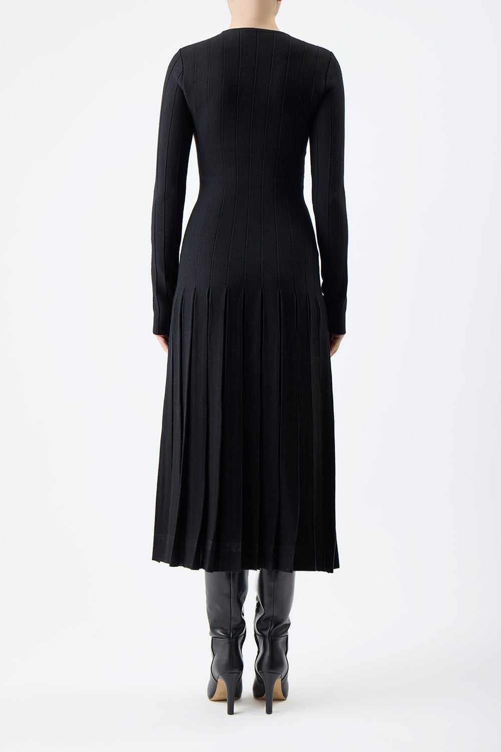 Walsh Knit Pleated Maxi Dress in Black Wool