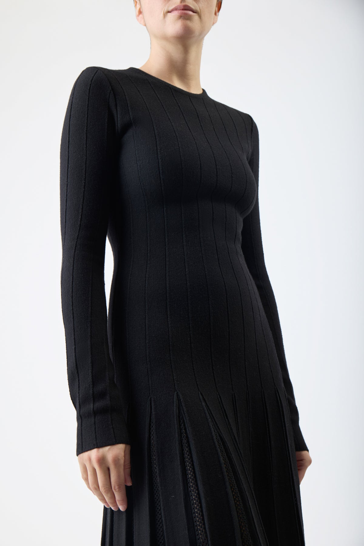 Walsh Knit Pleated Dress in Black Wool