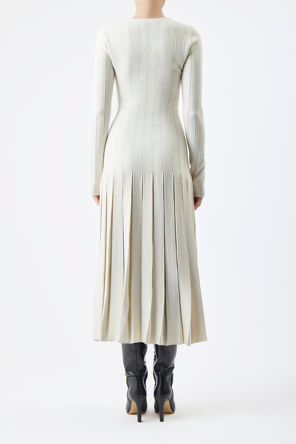 Walsh Knit Maxi Pleated Dress in Ivory Wool