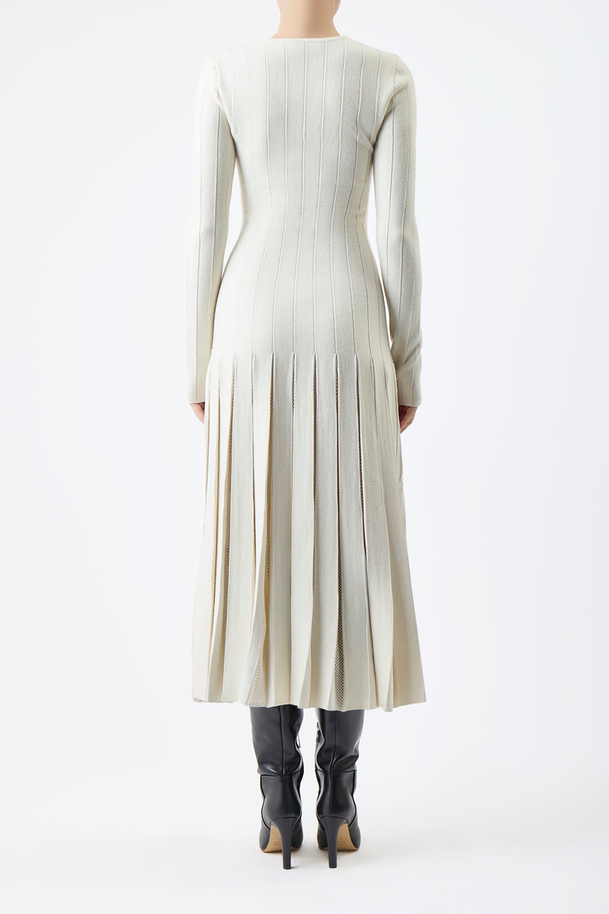 Walsh Knit Pleated Dress in Ivory Wool