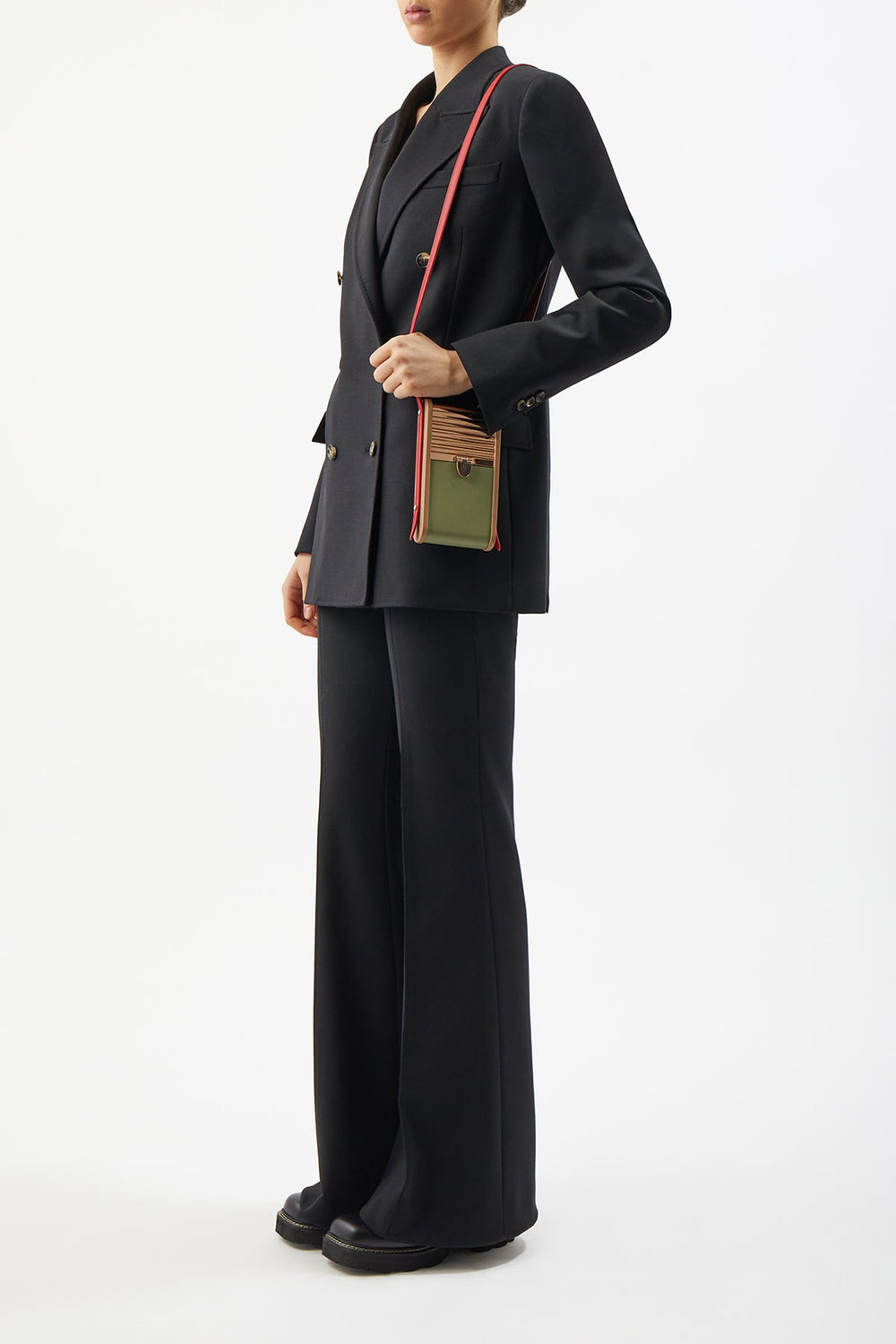 Mabel Crossbody Phone Case in Green, Nude & Red Nappa Leather