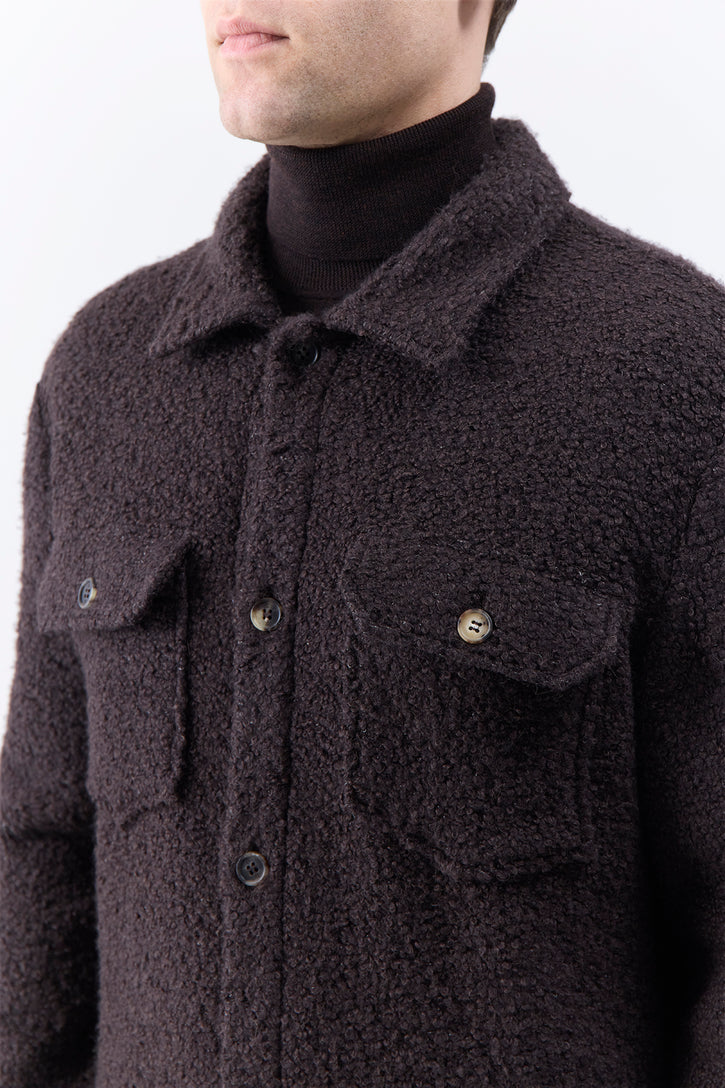 Fargo Overshirt in Chocolate Recycled Cashmere Boucle