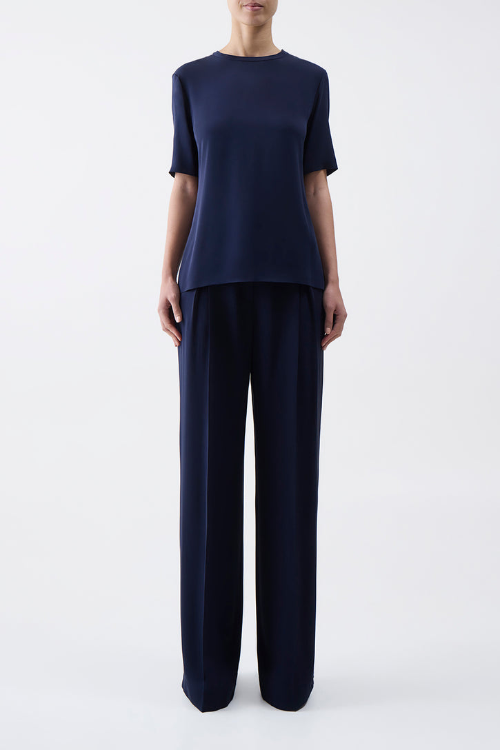 Elisa Top in Navy Silk Crepe