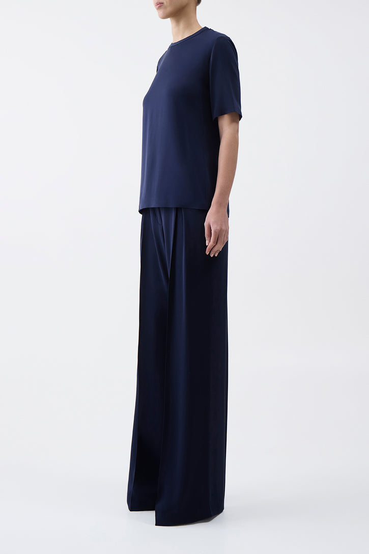 Elisa Top in Navy Silk Crepe