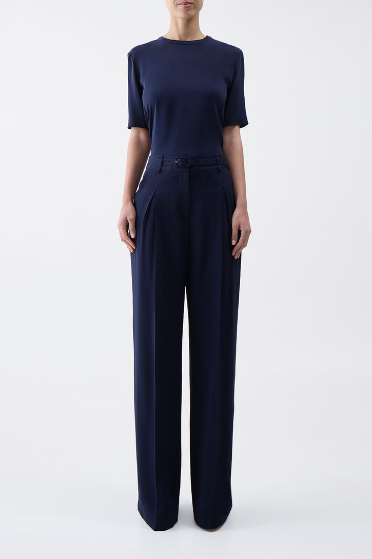 Maura Pant in Navy Silk Crepe